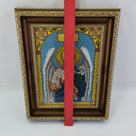 Икона "Святой архангел Гавриил", плетение бисером, размер полотна 17.8х24 см. Картинка 13